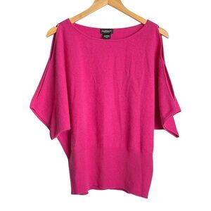 Lord & Taylor Hot Pink Cashmere Sweater Womens Medium Cold Shoulder Short Sleeve